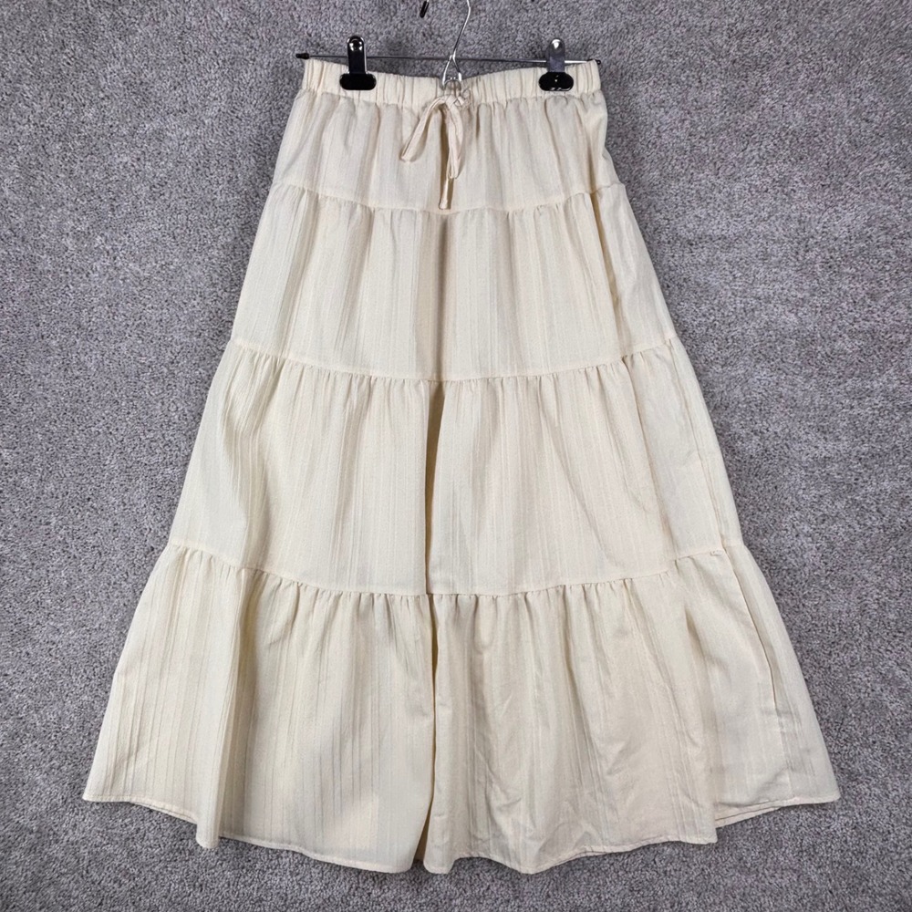 SHEIN Cream Tiered Maxi Skirt Womens Small Elastic Waist Textured Boho Flowy